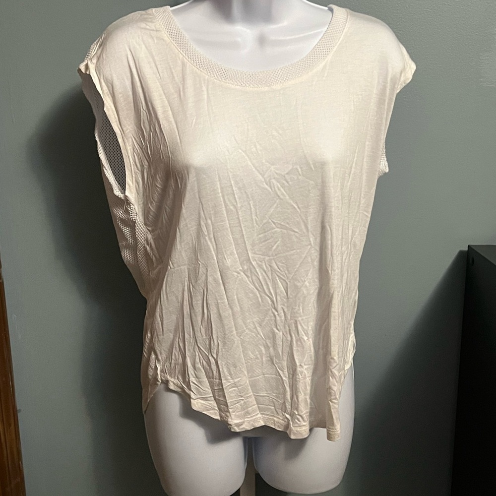 Ambiance White Mesh Short Sleeve Shirt Preloved Small